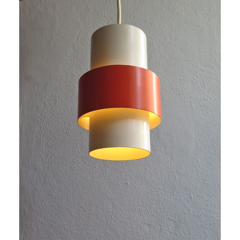 Vintage dutch white lacquered with orange ring pendant lamp