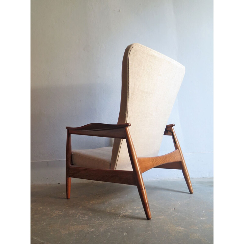 Vintage scandinavian armchair in beige fabric and wood 1960