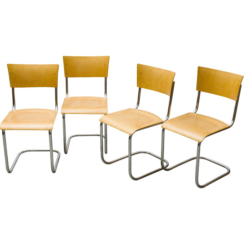 Set of 4 chairs in wood and steel, Mart STAM - 1950s