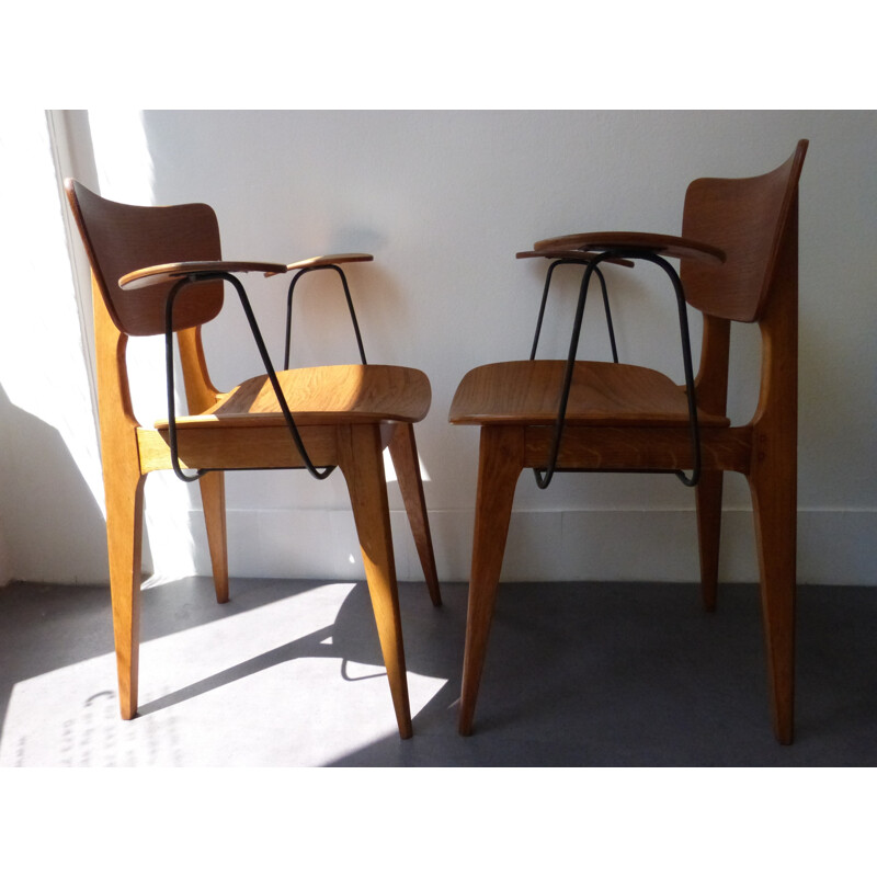 Pair of bridge armchairs, Roger LANDAULT - 1950s