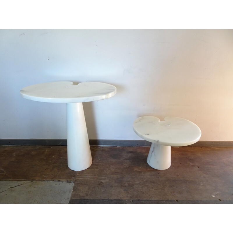 Pair of vintage Eros tables for Skipper in white marble