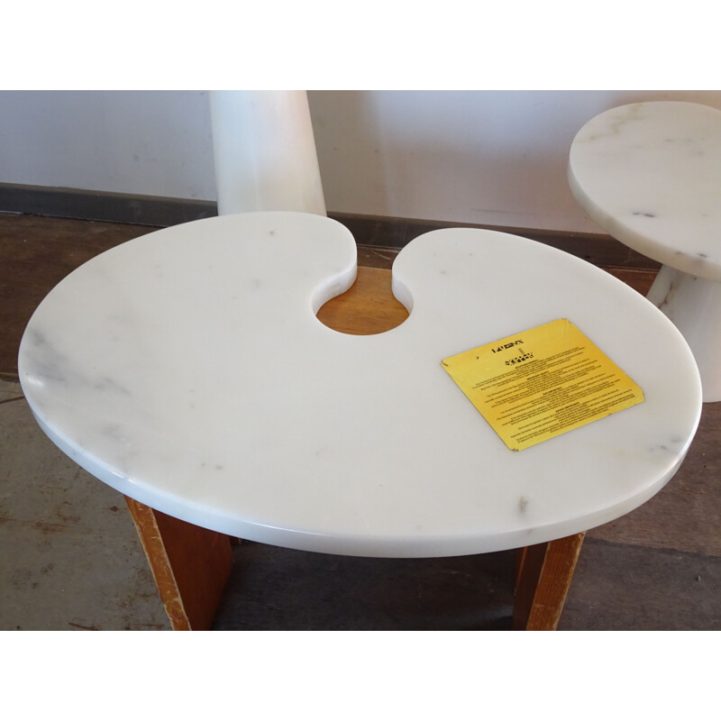 Pair of vintage Eros tables for Skipper in white marble