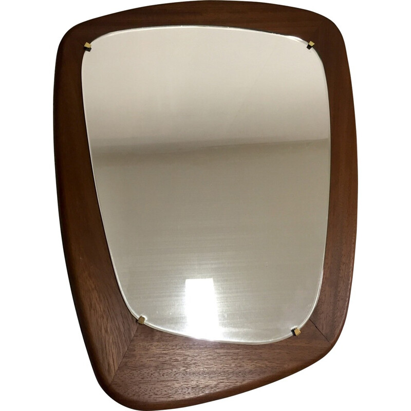 Asymmetric mirror in teak and glass - 1960s