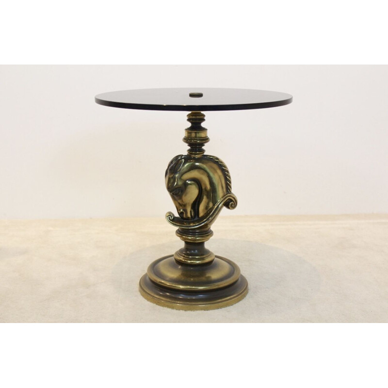 Vintage horse side table by Maison Charles in brass and glass 1970