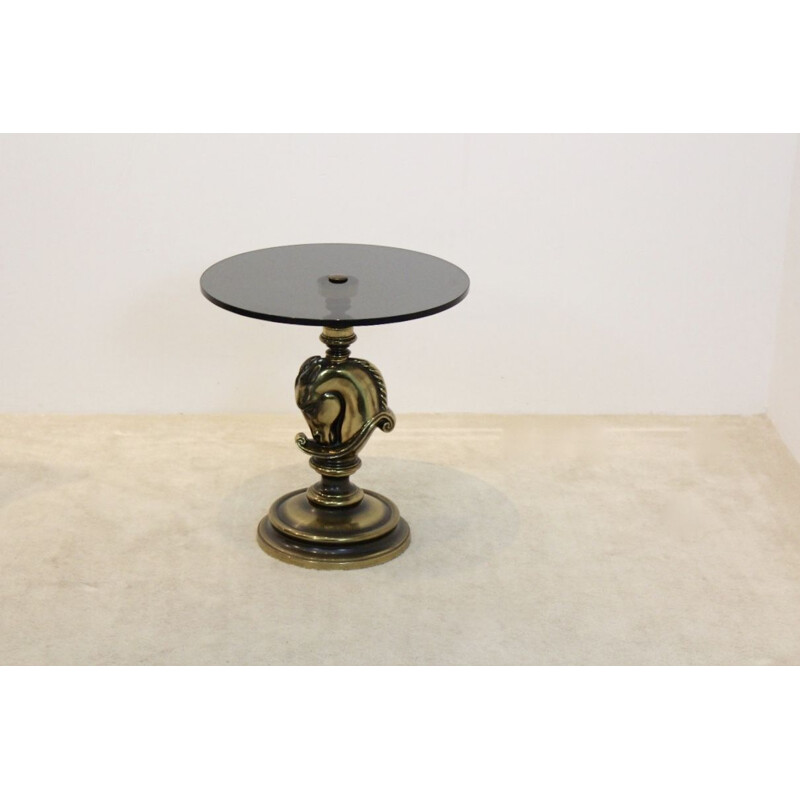 Table d'appoint vintage Cheval par Maison Charles en laiton et verre 1970