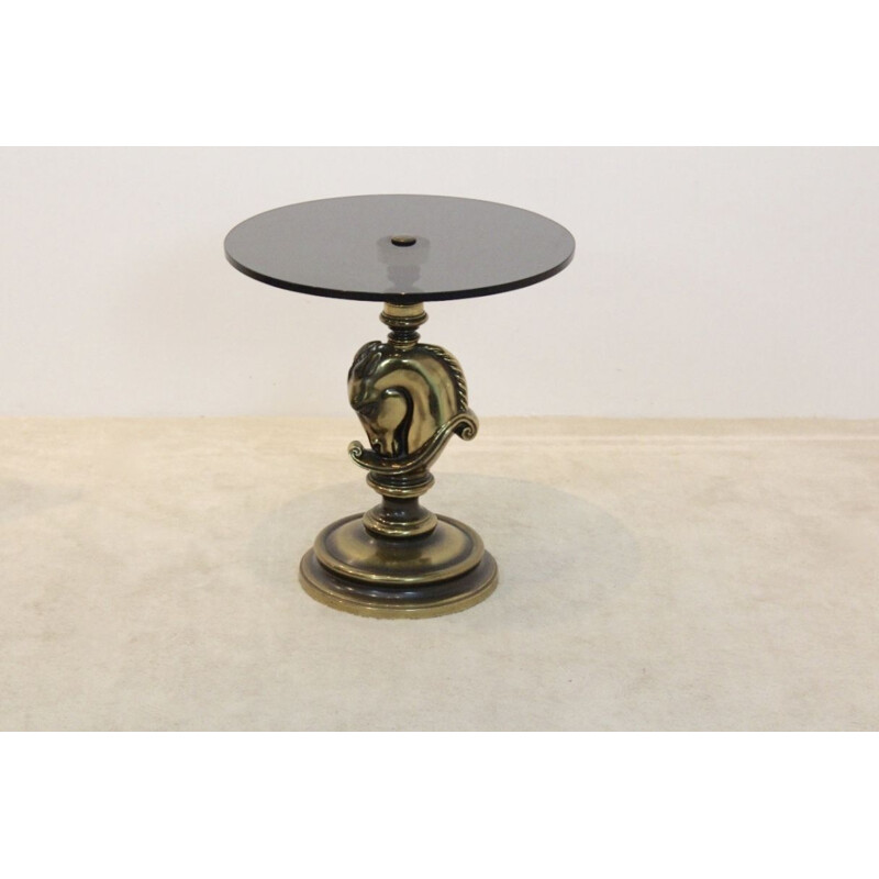 Vintage horse side table by Maison Charles in brass and glass 1970