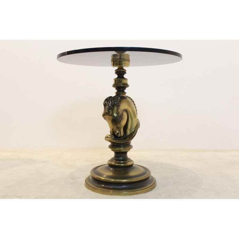 Vintage horse side table by Maison Charles in brass and glass 1970