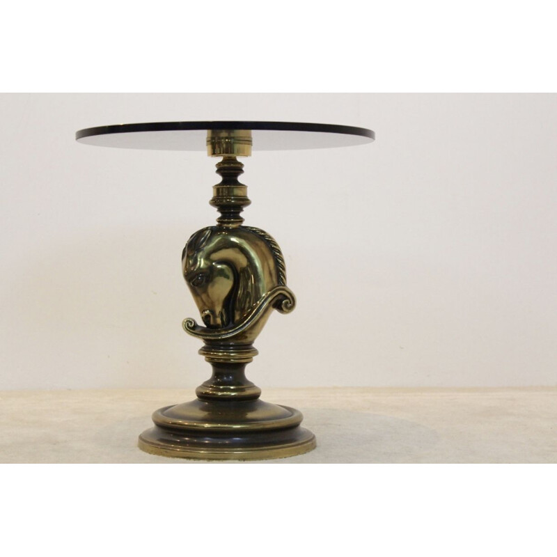 Table d'appoint vintage Cheval par Maison Charles en laiton et verre 1970