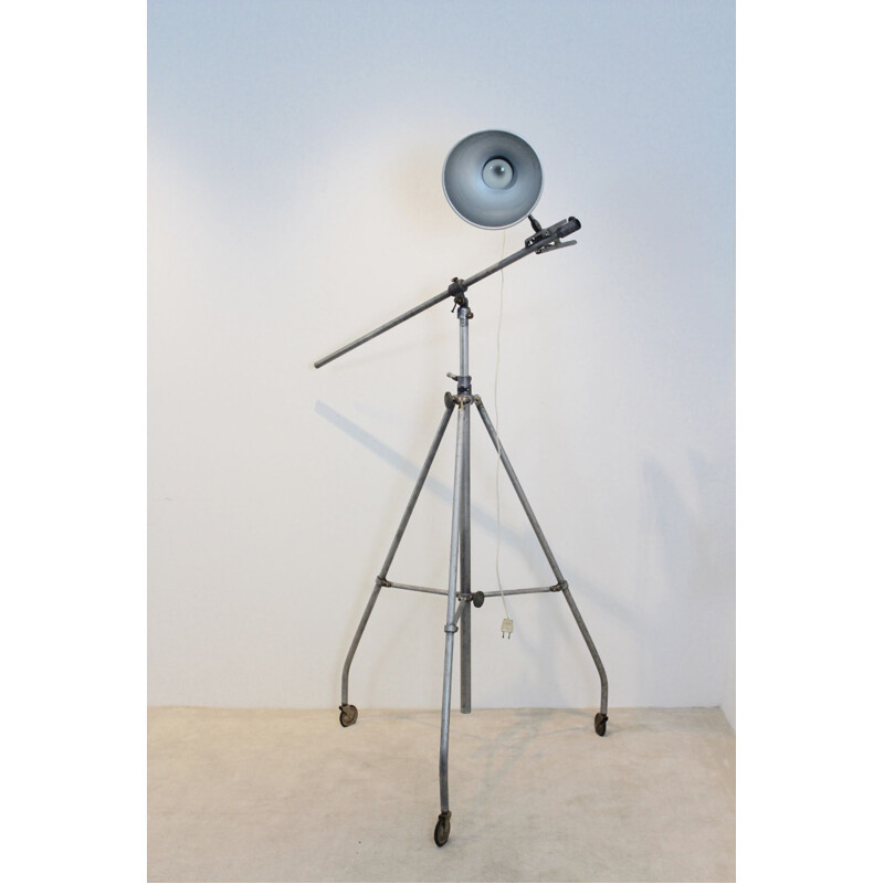 Vintage industrial floor lamp by Narita and Fluos in brass and aluminium