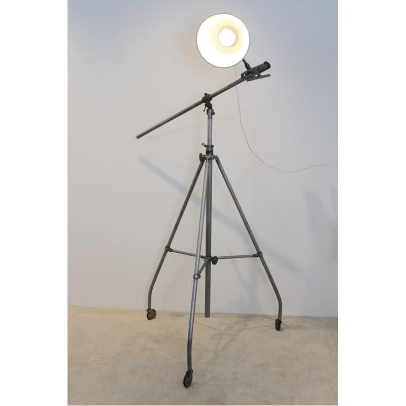 Vintage industrial floor lamp by Narita and Fluos in brass and aluminium