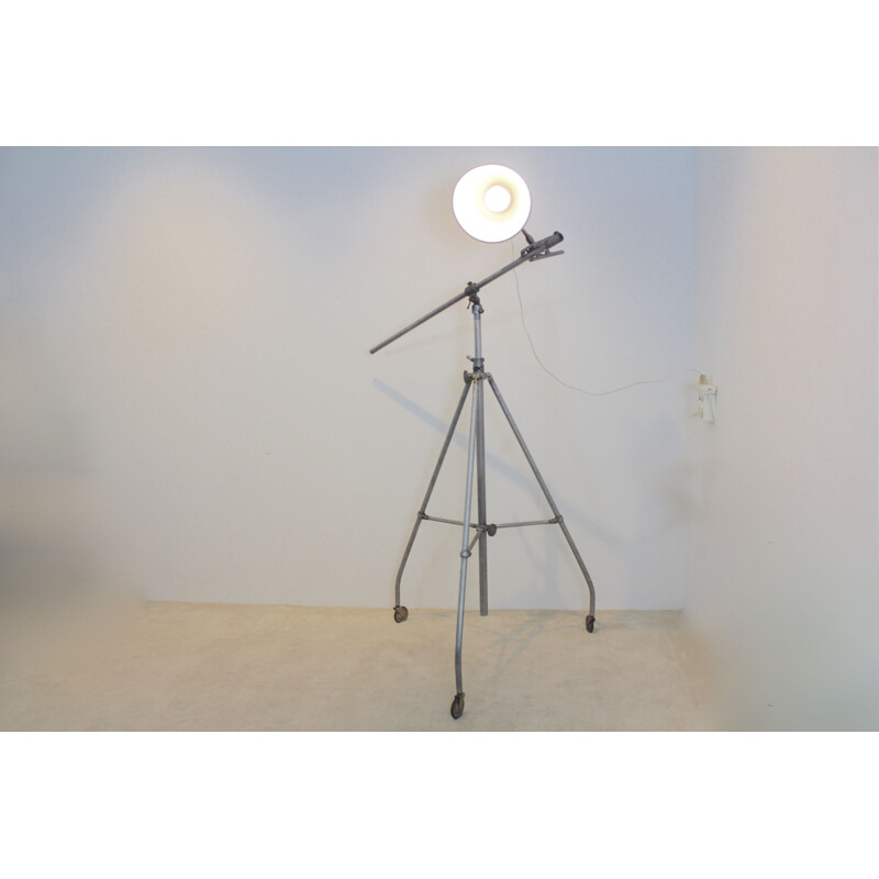 Vintage industrial floor lamp by Narita and Fluos in brass and aluminium