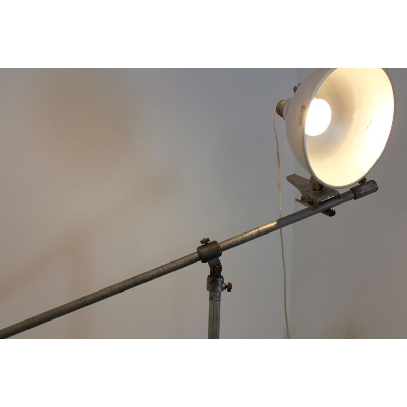 Vintage industrial floor lamp by Narita and Fluos in brass and aluminium