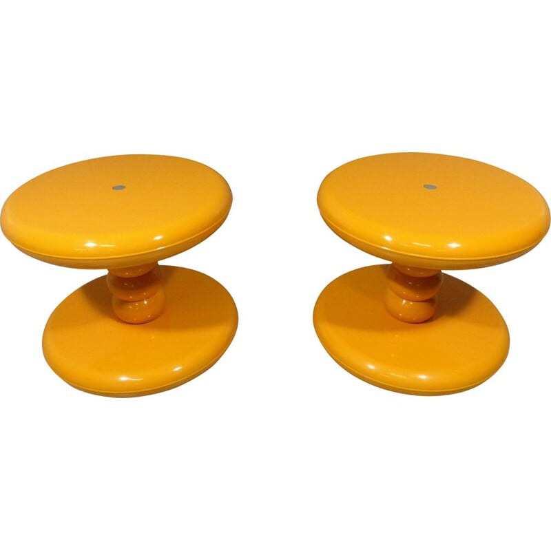 Set of 2 vintage yellow plastic side tables for ABS 1960