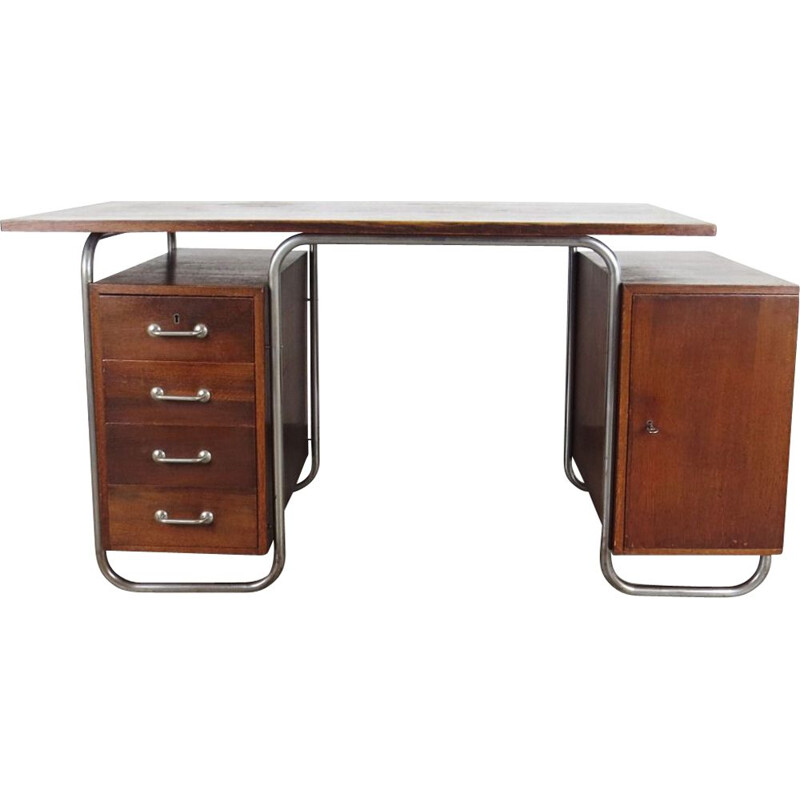 Vintage tubular desk for Mücke Melder in wood and steel