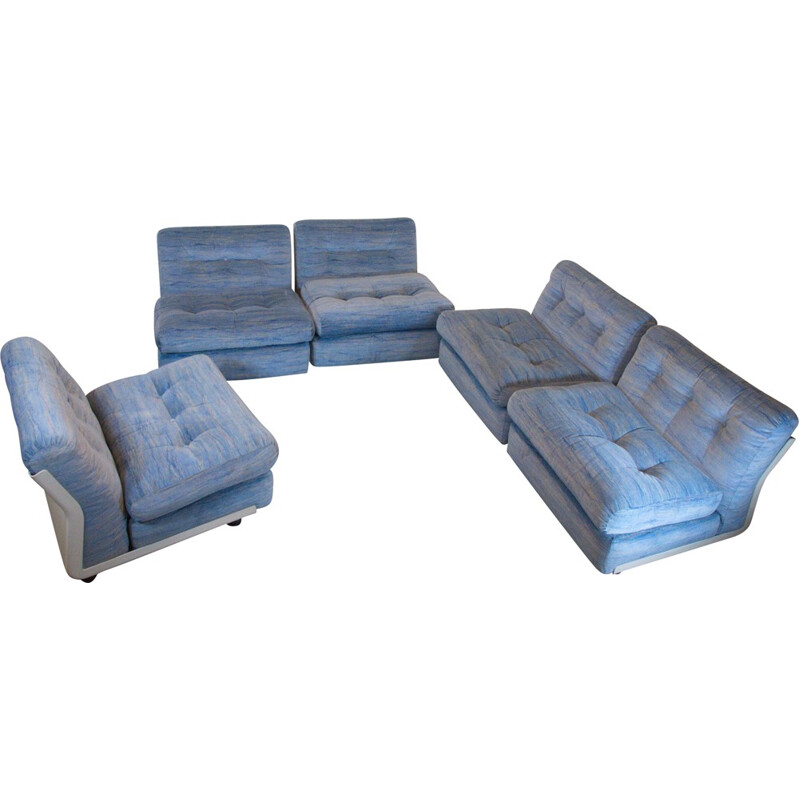 Set of 5 modular easy chairs in fiber glass and blue fabric, Mario BELLINI - 1960s