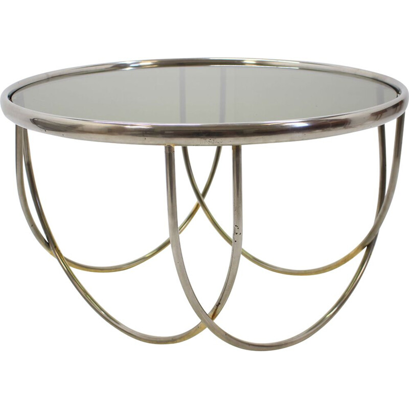 Vintage brass and smoked glass table, Western Europe 1970