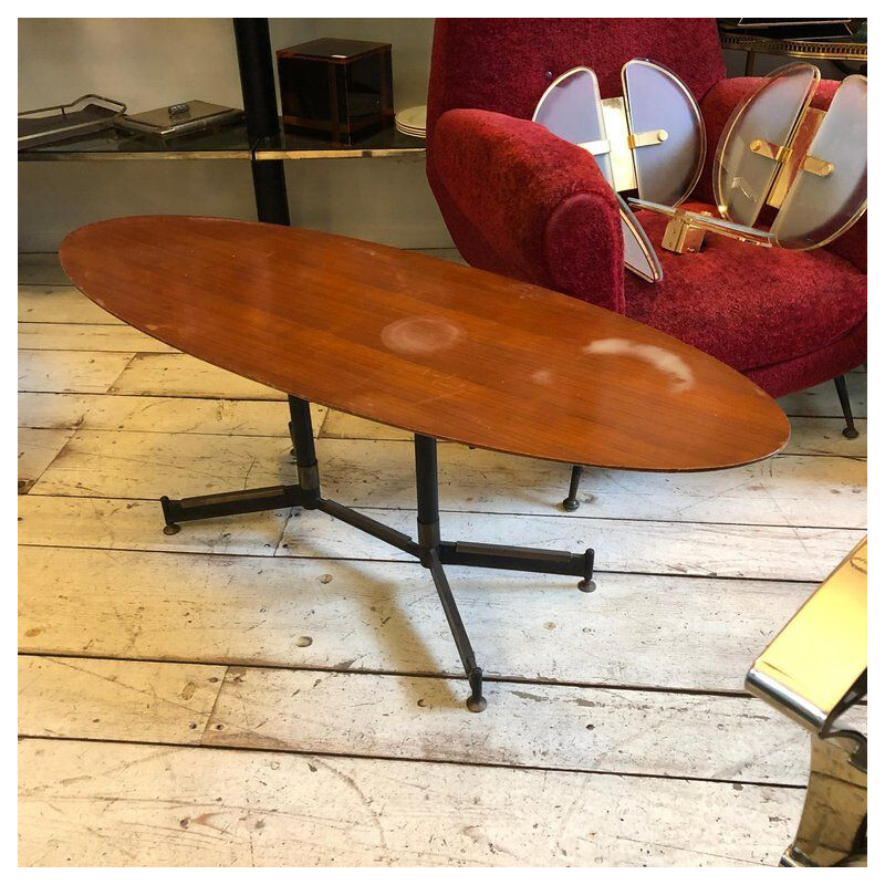 Table basse ovale en bois et métal