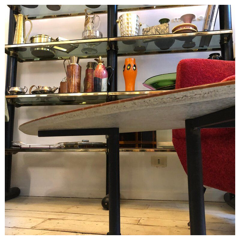 Oval coffee table in wood and metal