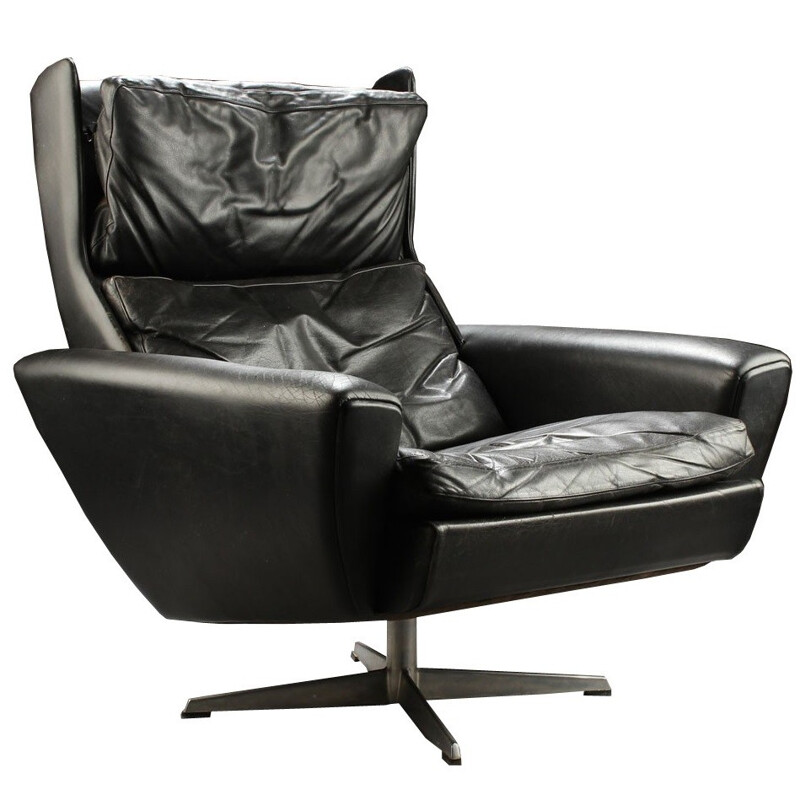 Leather and aluminum wingback armchair, Georg THAMS - 1960s