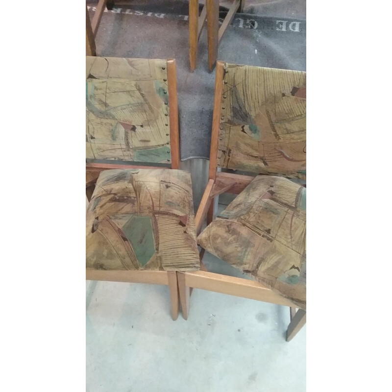 Ensemble de 4 chaises vintage en chêne blond et velours marron
