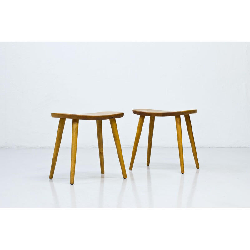 Pair of stools in birchwood by Yngve Ekström