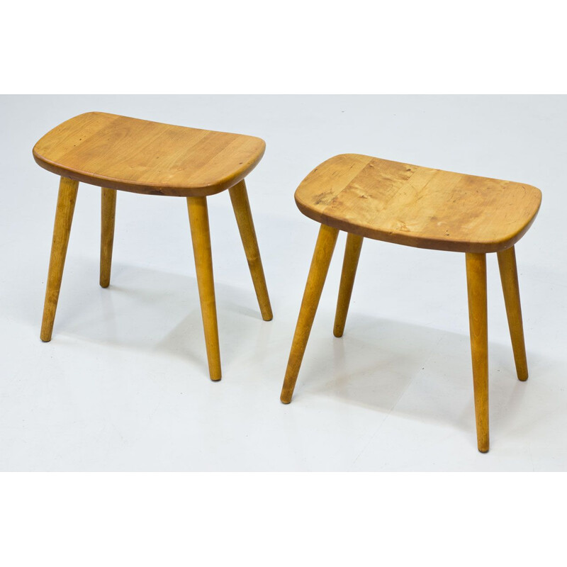 Pair of stools in birchwood by Yngve Ekström