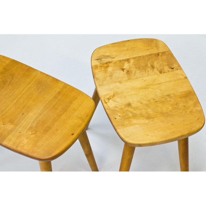 Pair of stools in birchwood by Yngve Ekström