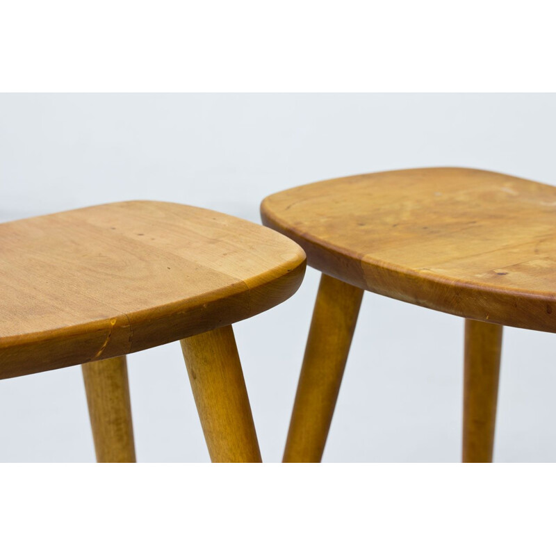 Pair of stools in birchwood by Yngve Ekström