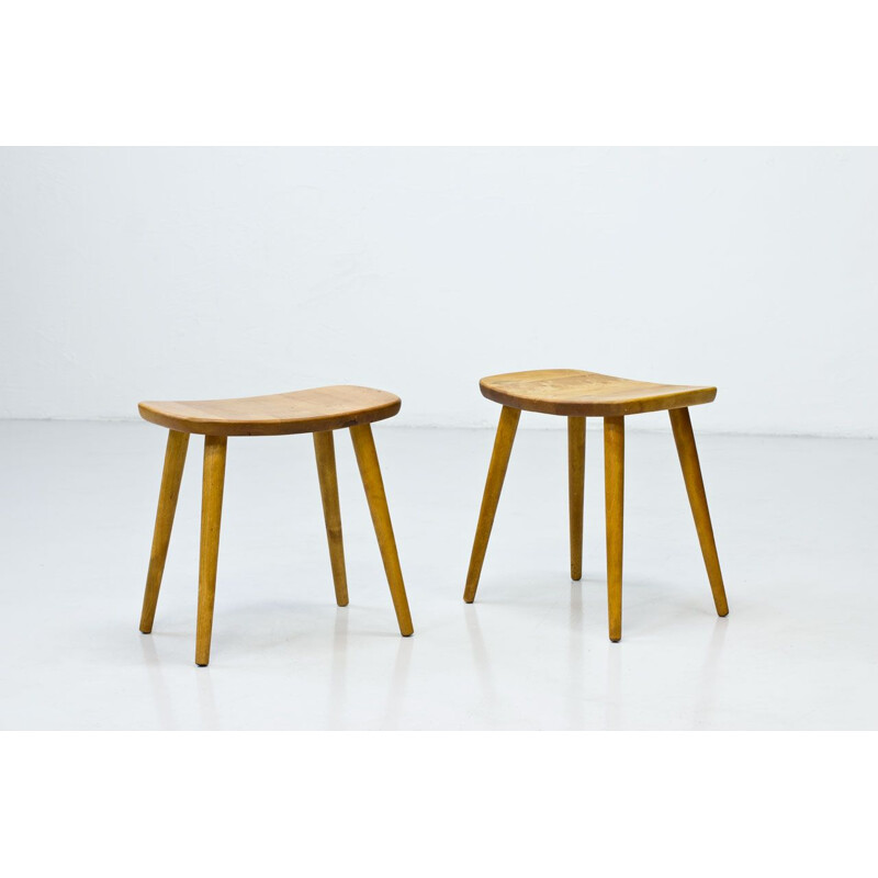 Pair of stools in birchwood by Yngve Ekström