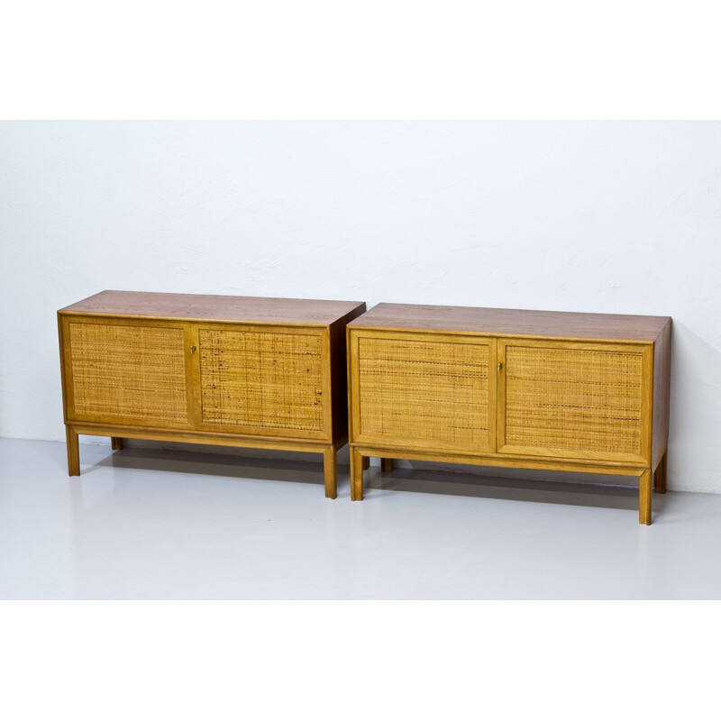 Pair of rattan and oak sideboards by Alf Svensson