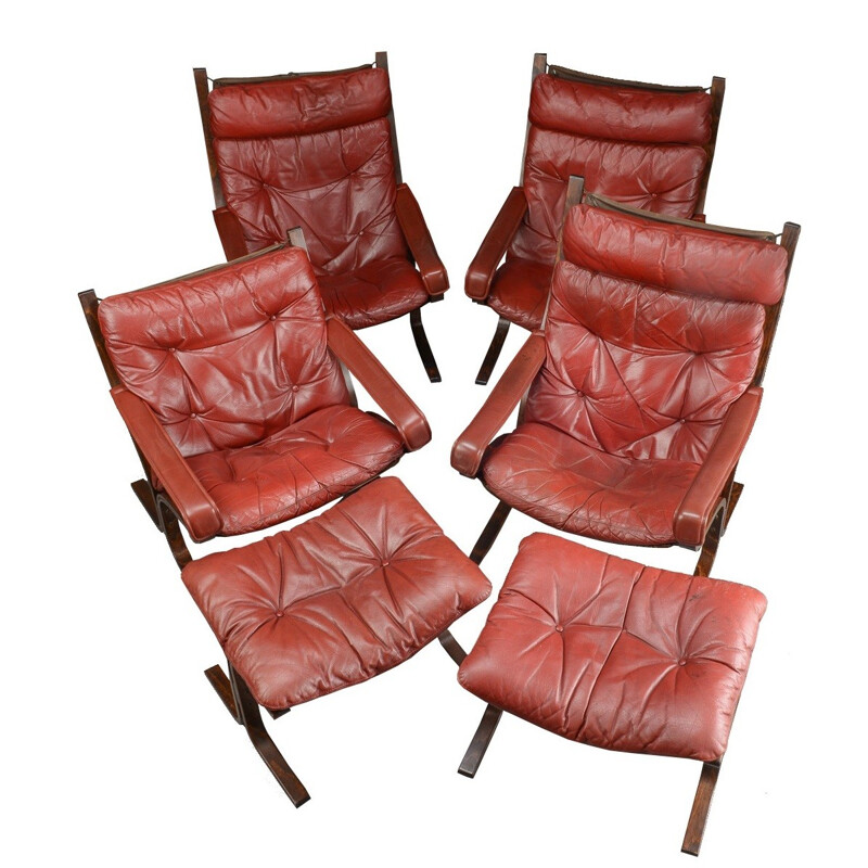 Red leather Siesta lounge set, Ingmar Anton RELLING - 1970s