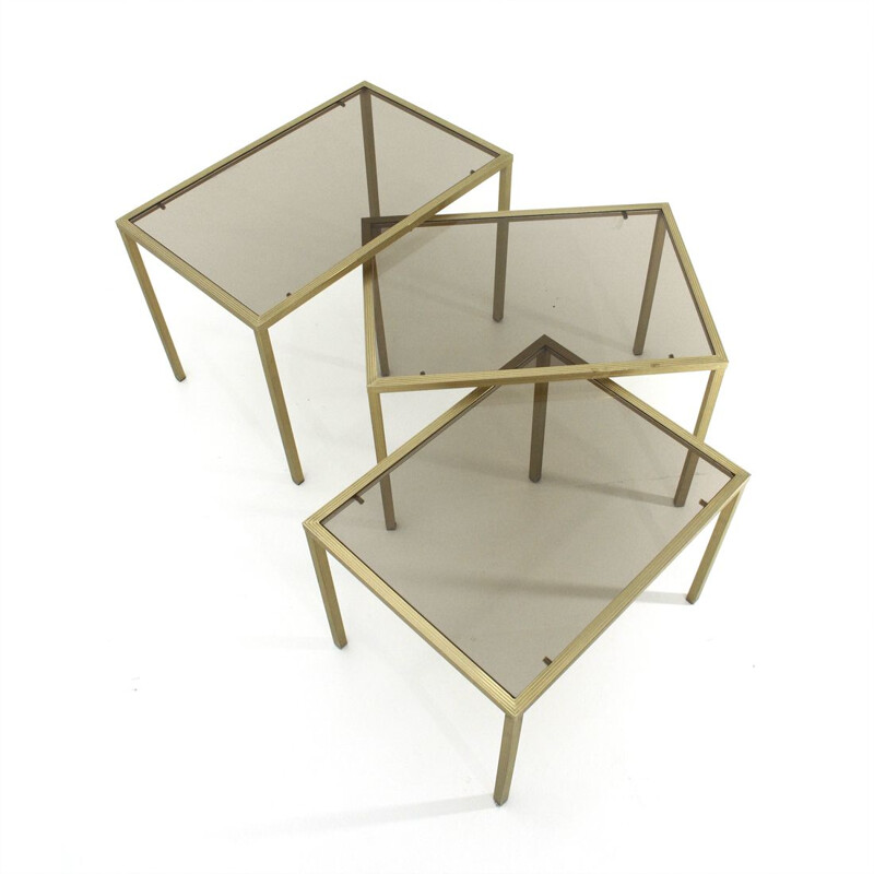 Vintage brass and glass nesting tables, Italy 1970