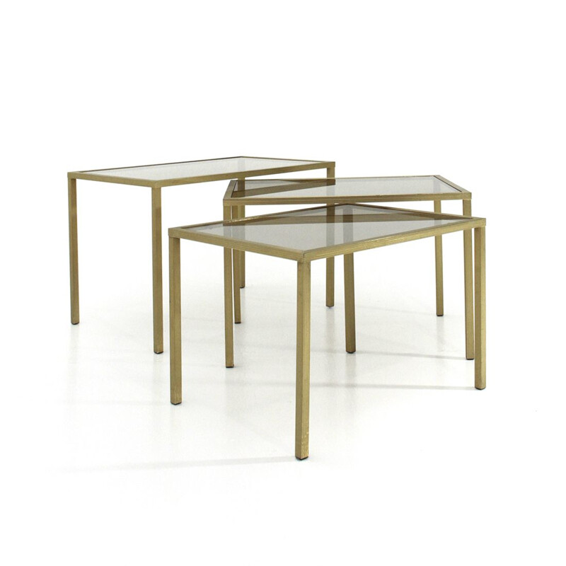 Vintage brass and glass nesting tables, Italy 1970