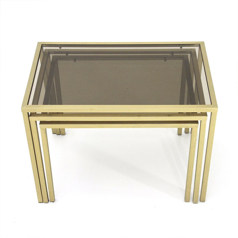 Vintage brass and glass nesting tables, Italy 1970