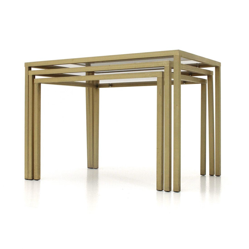 Vintage brass and glass nesting tables, Italy 1970