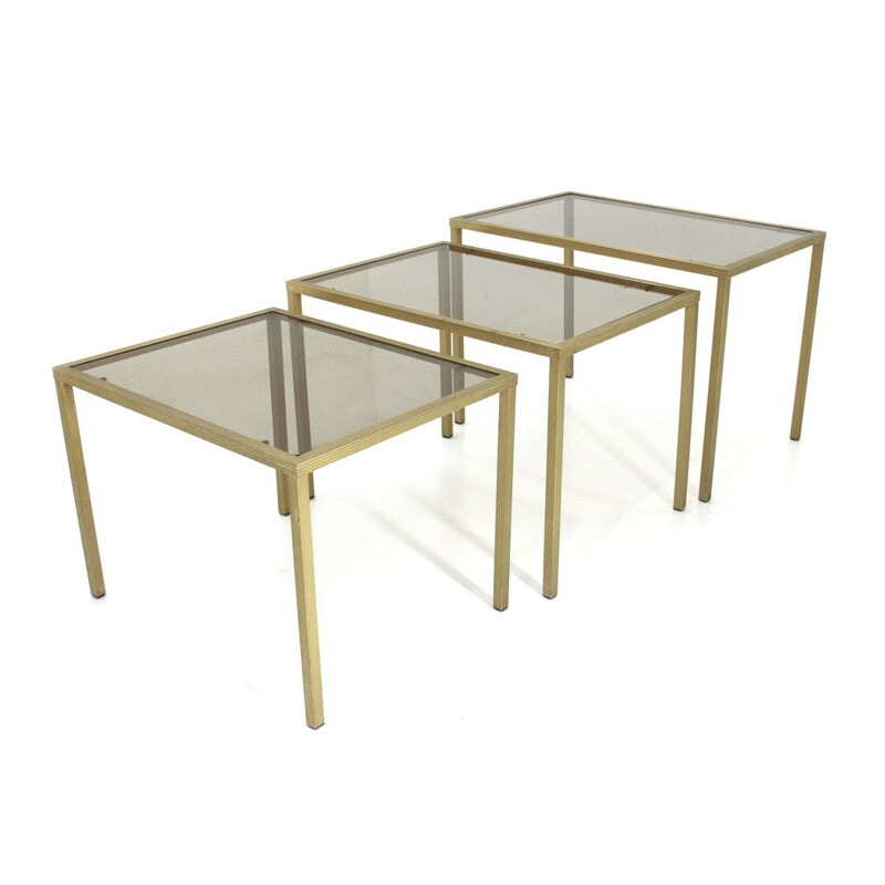 Vintage brass and glass nesting tables, Italy 1970