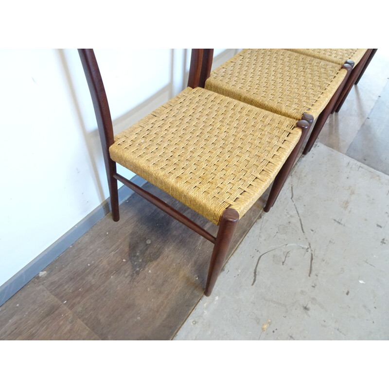 Suite de 4 chaises vintage scandinave en corde Niels Moller