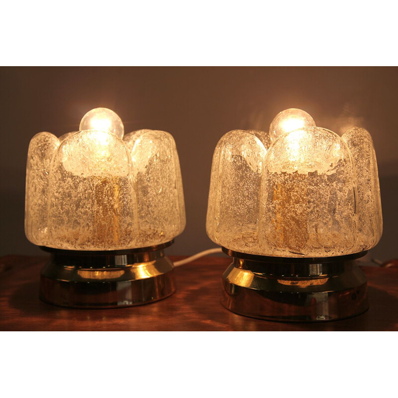Set of 2 vintage small brass and glass table lamps from Peill and Putzler
