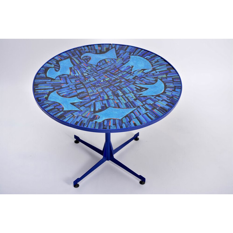 Table à repas vintage italienne bleu en cuivre et en métal 1950