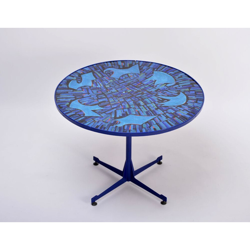 Vintage blue Italian dining table in copper and metal 1950