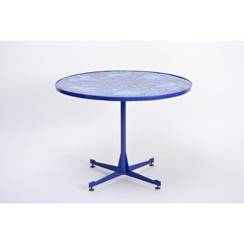 Vintage blue Italian dining table in copper and metal 1950