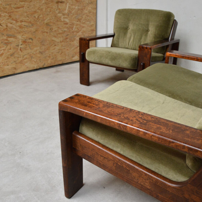 Vintage living room for Asko in green velvet and wood 1960