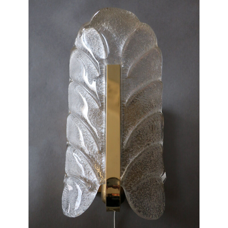 Pair of vintage wall lights for Orrefors in brass and frosted glass 1960