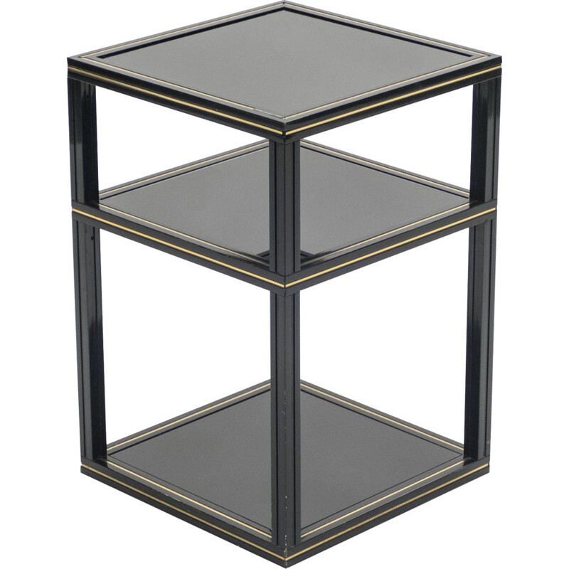 Vintage side table by Vandel in black opaline and brass 1970