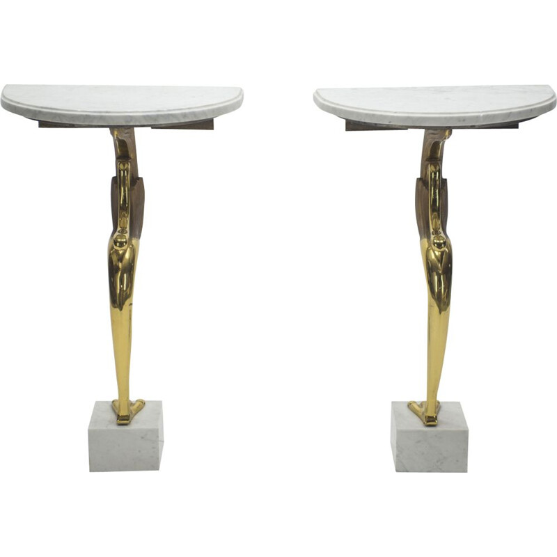 Pair of vintage side tables in brass and marble 1970