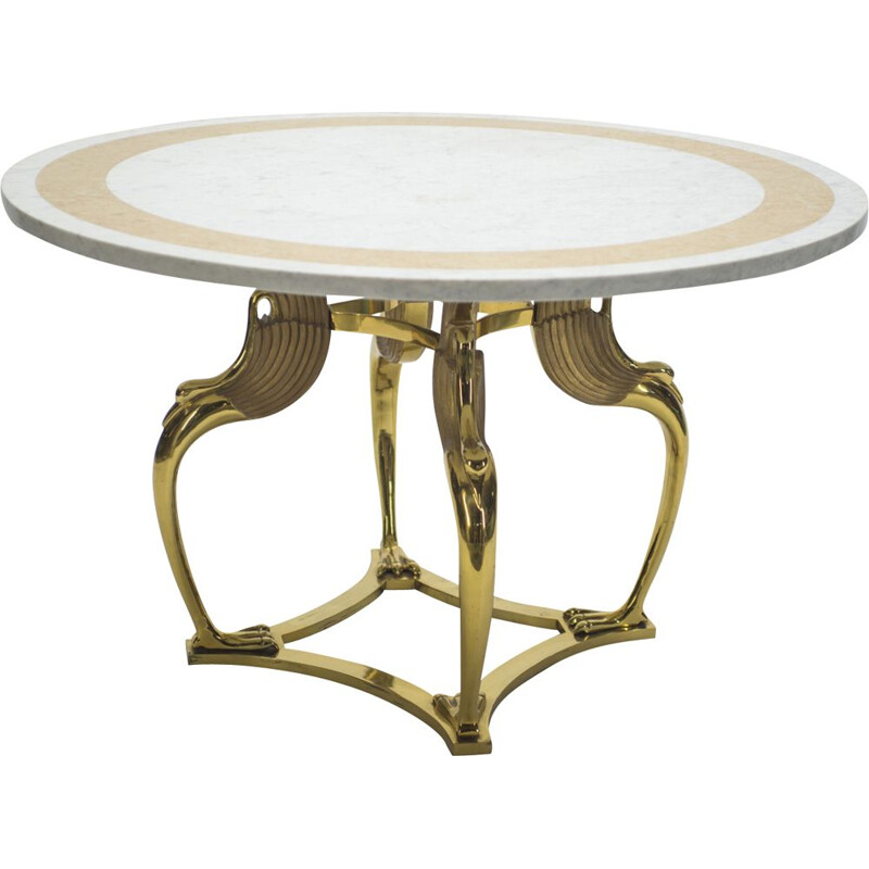 French vintage table in white marble and brass 1970