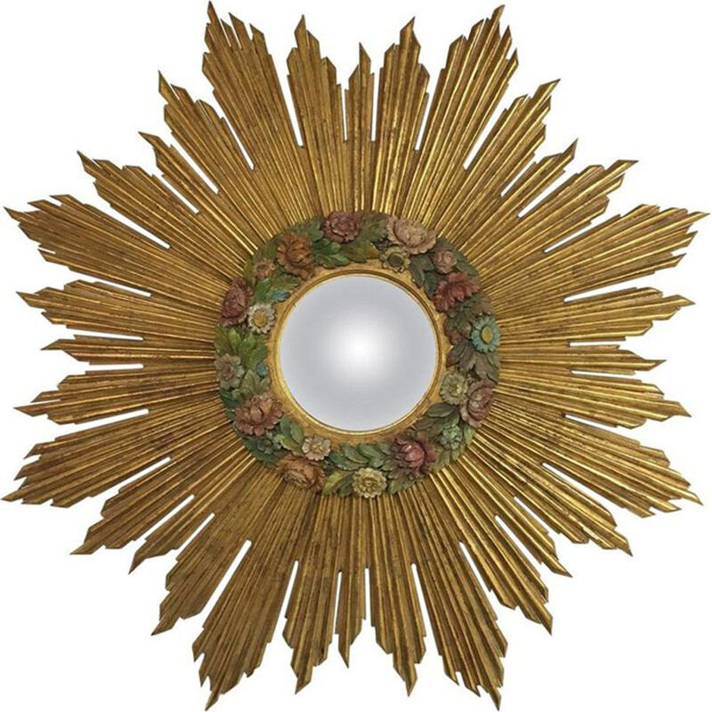 Vintage golden Sunburst mirror in glass