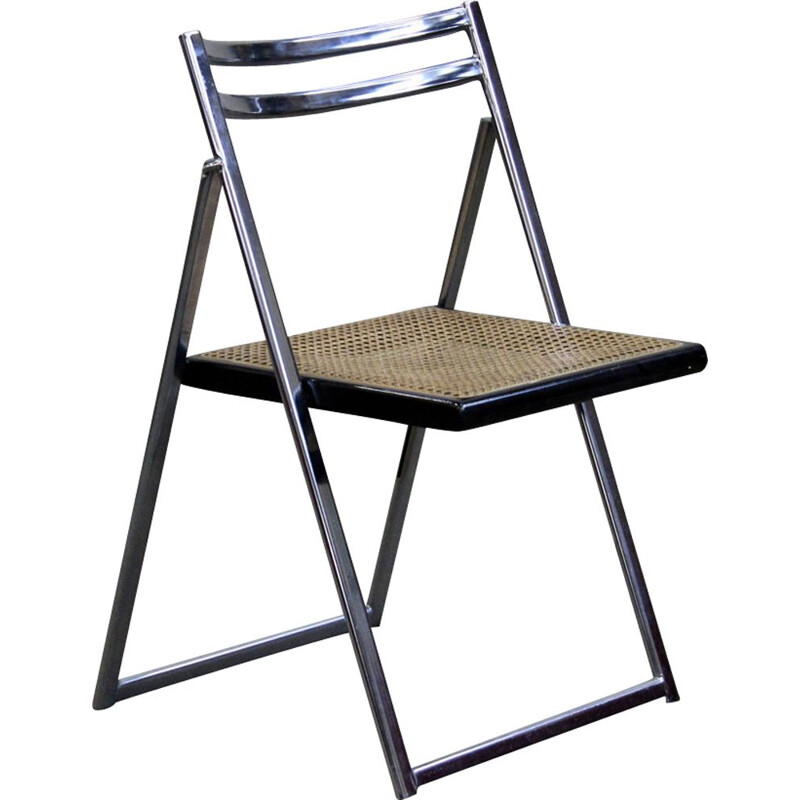 Set of 4 folding chairs in rattan and metal