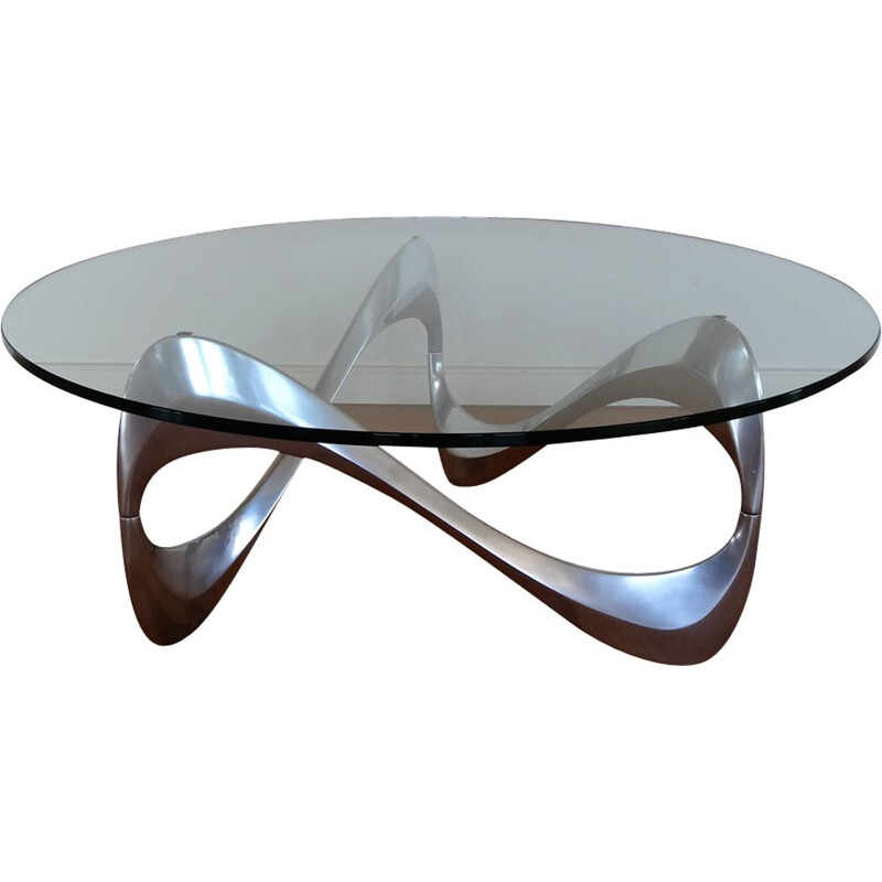 Vintage german coffee table for Ronald Schmitt in aluminium and glass