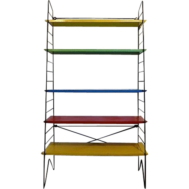 Vintage dutch multi-colored shelves in wood and metal 1960